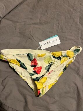 Seafolly Cream Bikini Bottom with Lemon & Strawberry Print
